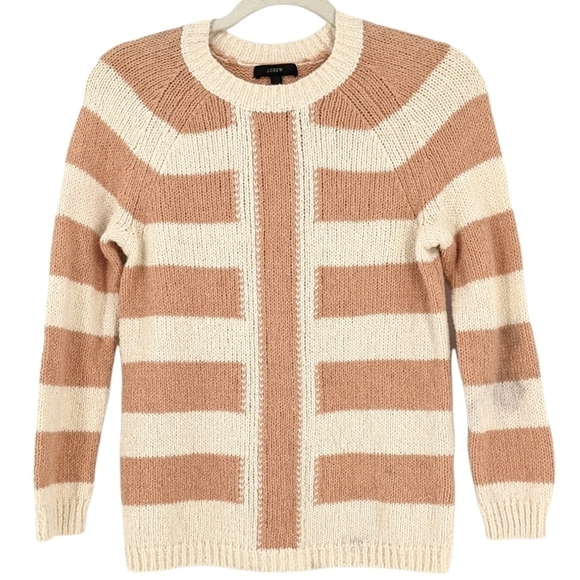J Crew Mixed Stripe Pullover Knit Sweater Cotton Linen Nylon Blend Peach/Ivory S - Picture 1 of 11